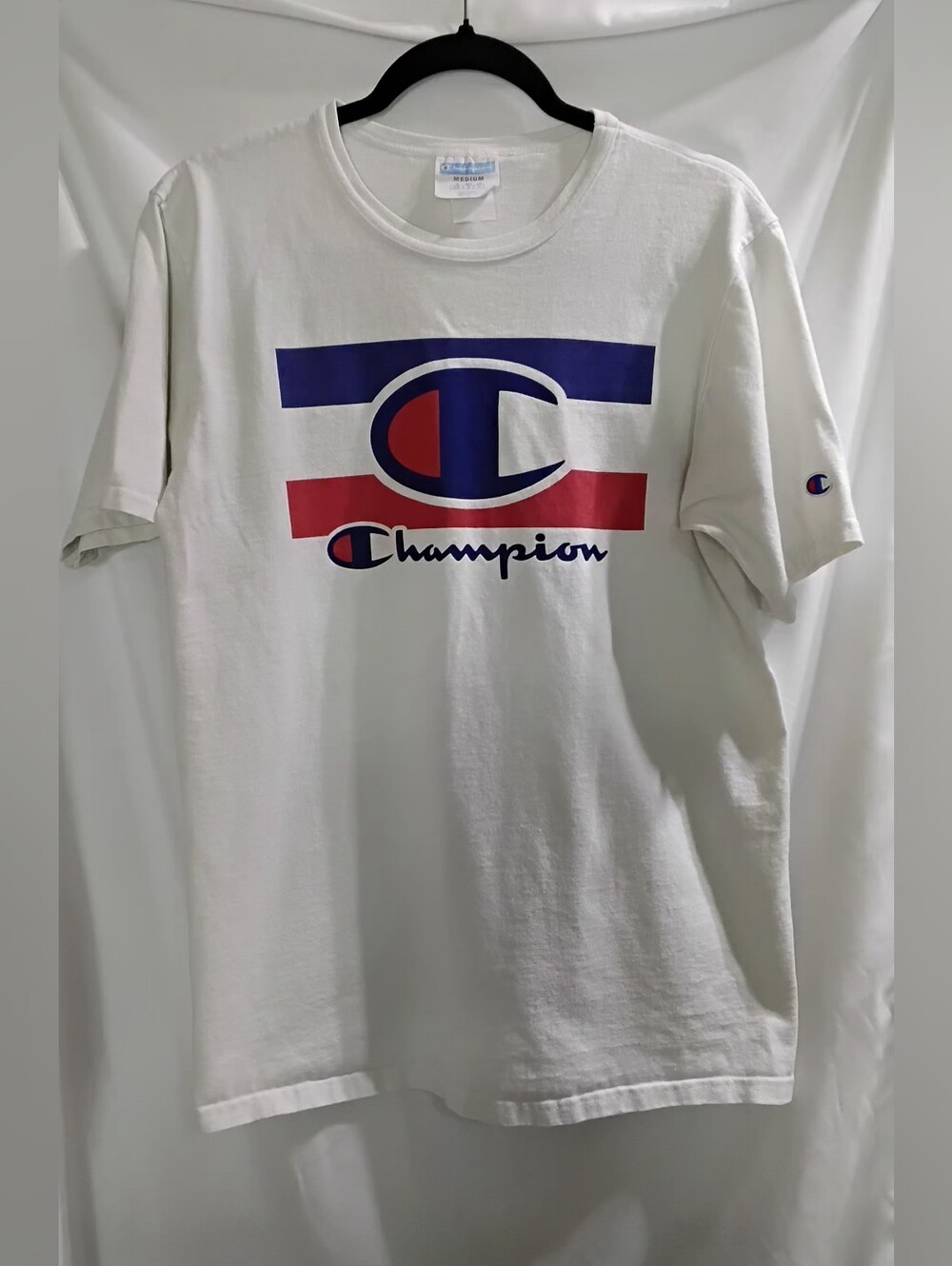 Champion Vintage White Cotton Crew Neck T-Shirt Adult Size Medium